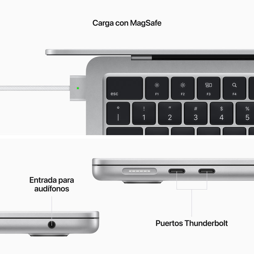 MacBook Air de 13 pulgadas: Chip M2 de Apple con CPU de ocho núcleos y GPU de ocho núcleos, 256 GB SSD - Plata