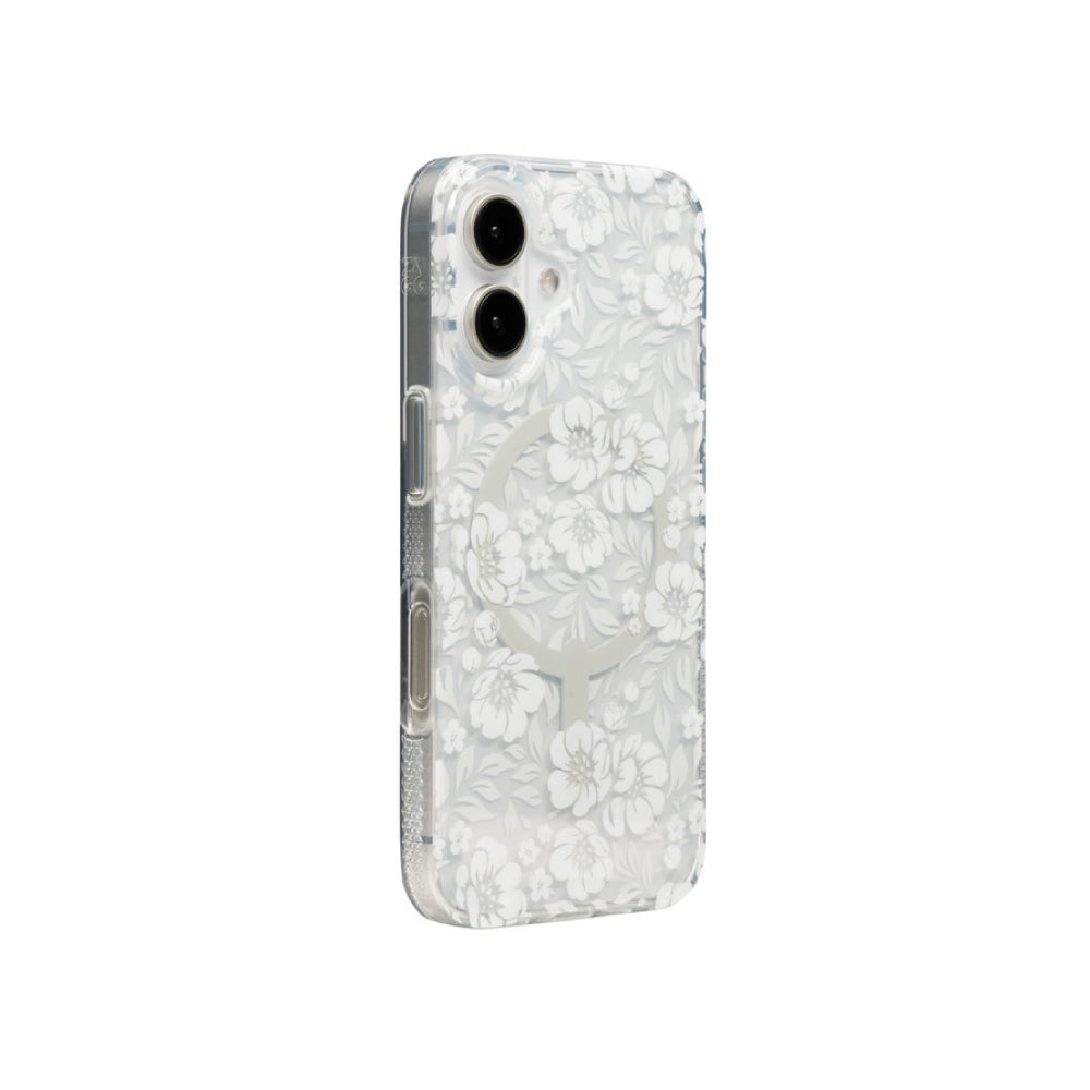 Estuche Zagg milan snap floral white con magsafe para iPhone 16