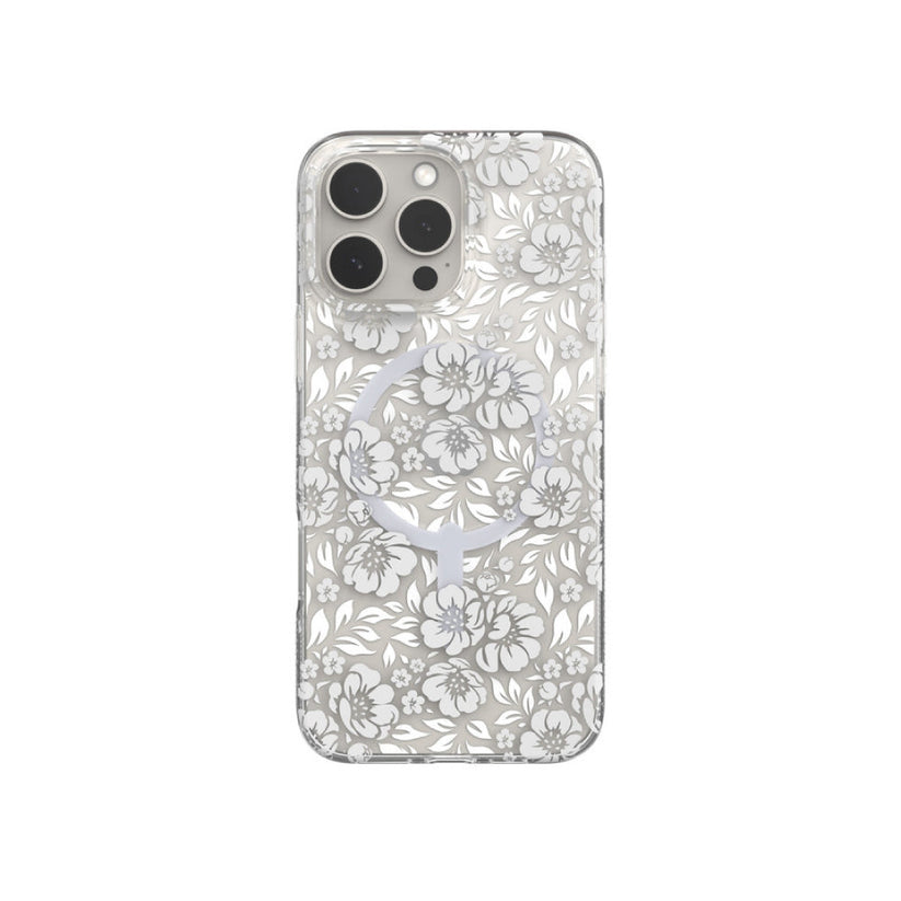 Estuche Zagg milan snap floral white con magsafe para iPhone 16 Pro