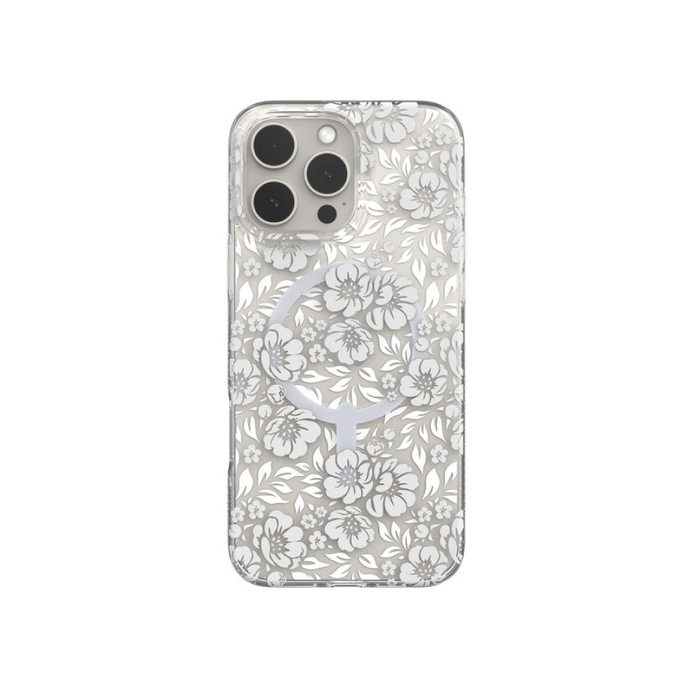 Estuche Zagg milan snap floral white con magsafe para iPhone 16 Pro