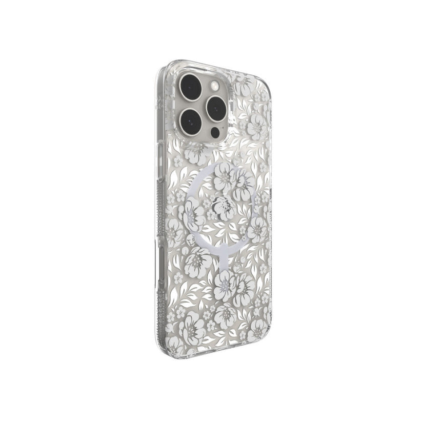 Estuche Zagg milan snap floral white con magsafe para iPhone 16 Pro