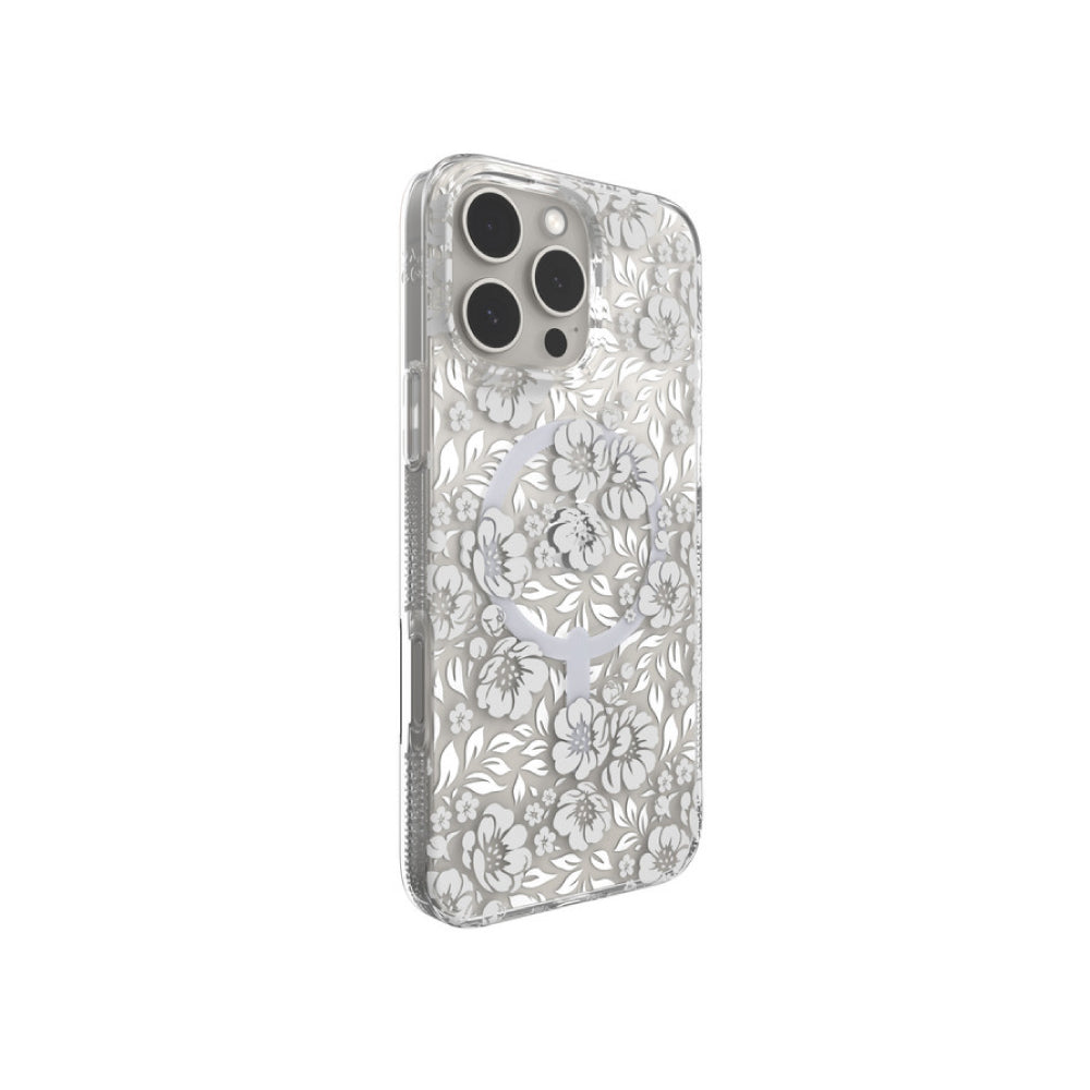 Estuche Zagg milan snap floral white con magsafe para iPhone 16 Pro
