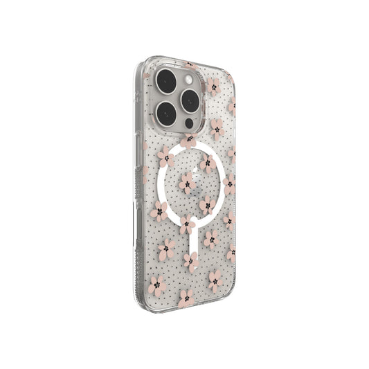 Estuche Zagg milan snap pink daisies con magsafe para iPhone 16 Pro