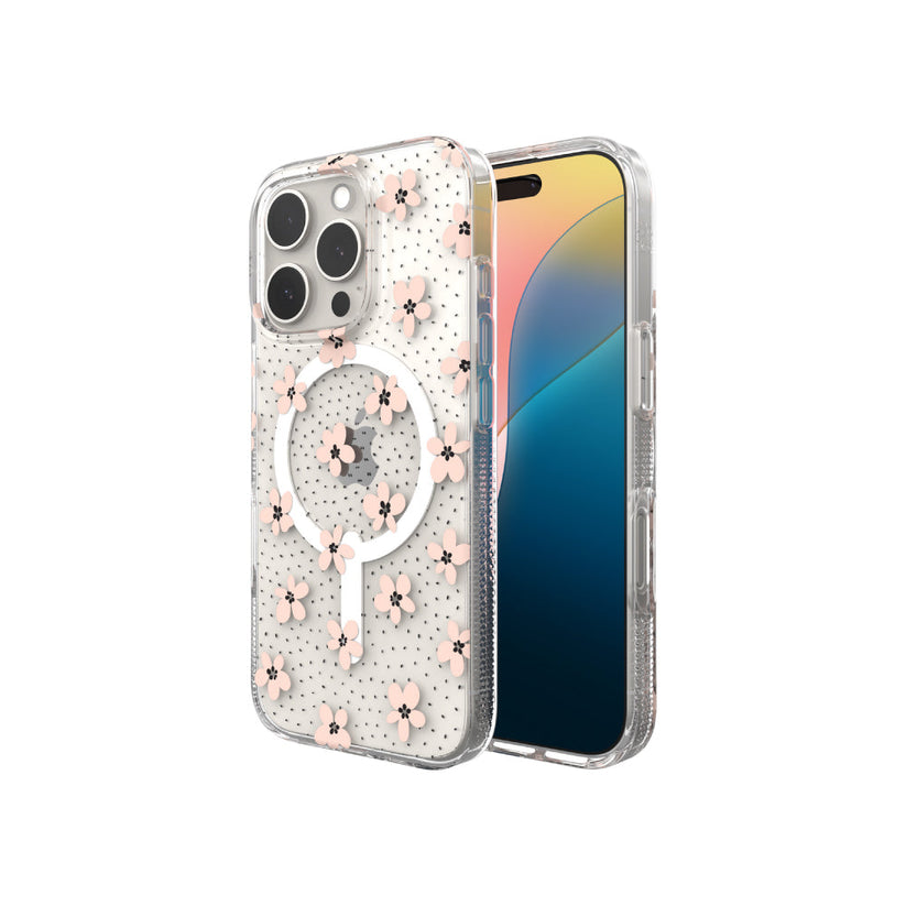 Estuche Zagg milan snap pink daisies con magsafe para iPhone 16 Pro